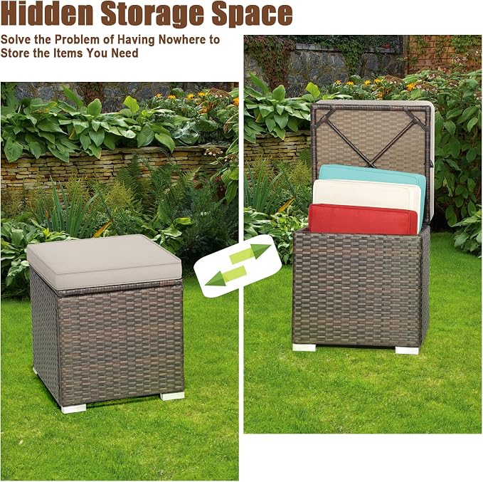 DORTALA Outdoor Storage Ottoman Wicker 2 Piece, Patio Ottomans PE Rattan Foot - Image 4
