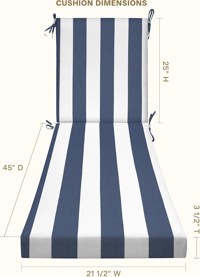 Honeycomb Outdoor Heritage Chaise 21.5 x 70, Cabana Stripe Blue & White Chaise - Image 4