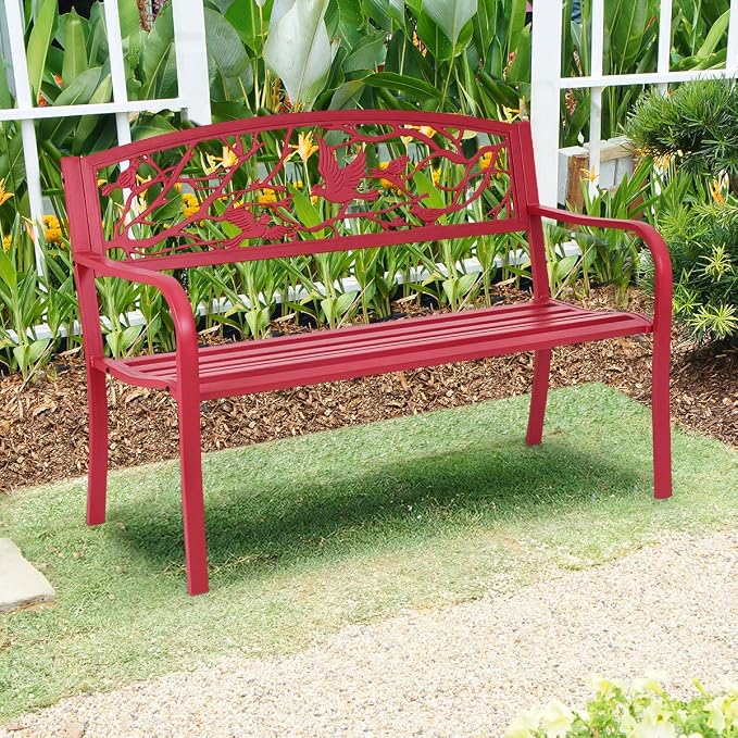 Giantex 50”Outdoor Bench with Cast Iron Backrest & Ergonomic Armrest, 600 lbs - Image 8