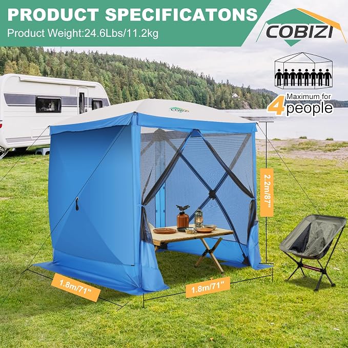 COBIZI 6x6 FT Pop up Gazebo Tent, Screen Tent - Image 2
