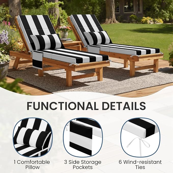 Crestlive Foldable Outdoor Chaise Lounge Cushions - Image 5