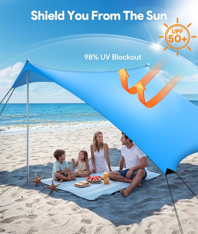 Beach Tent Sun Shelter, 10 x 10 FT Beach Canopy Tent Sun Shade, UPF50+ Tents - Image 2