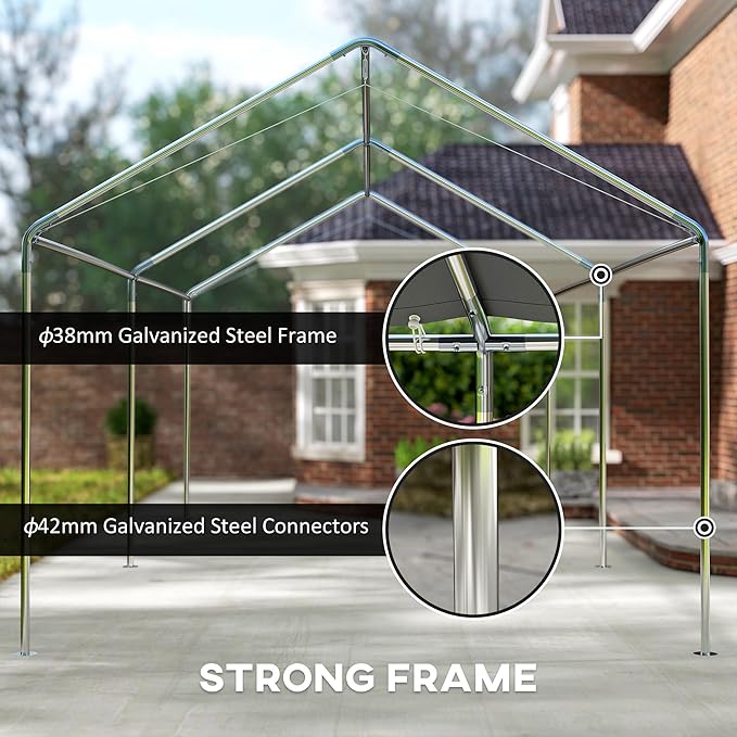 Outsunny 10'x20' Carport Outdoor Heavy Duty Party Tent Galvanized Car Canopy - Image 4