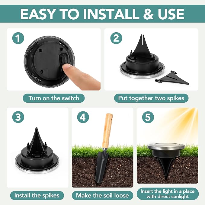 SOLPEX Mini Solar Ground Lights, 10 Pack Solar Lights Outdoor Waterproof - Image 7