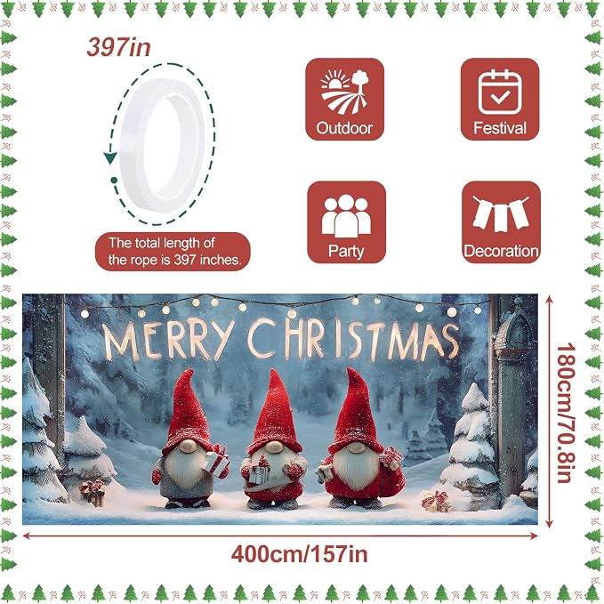 Christmas Garage Door Banner 6x13FT, Cute Christmas Gnomes - Image 4