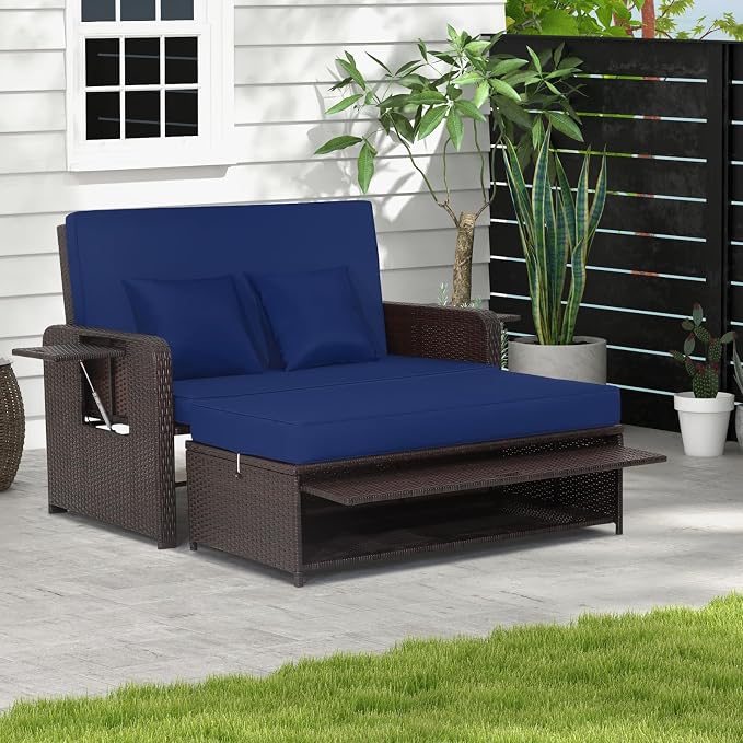 LDAILY Moccha Outdoor Daybed, Wicker Loveseat Sofa Set - Image 2