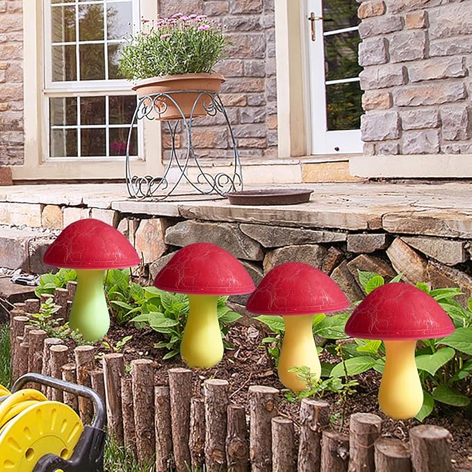 Solar Mushroom Lights Garden Decor 8 Red Crack Mushrooms Outdoor Decor Stake - Image 4