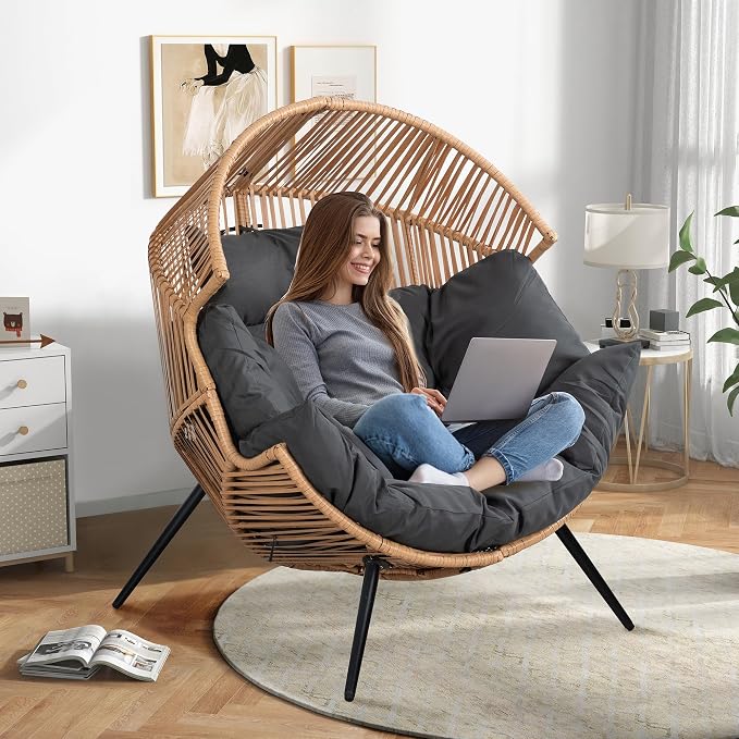 Shintenchi Wicker Egg Chair Rattan Patio Chair - Image 5