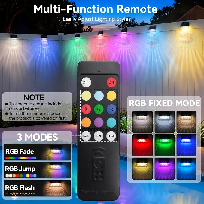 LumiZen Solar Deck Lights 8 Pack, 12 Modes RGB Color - Image 2