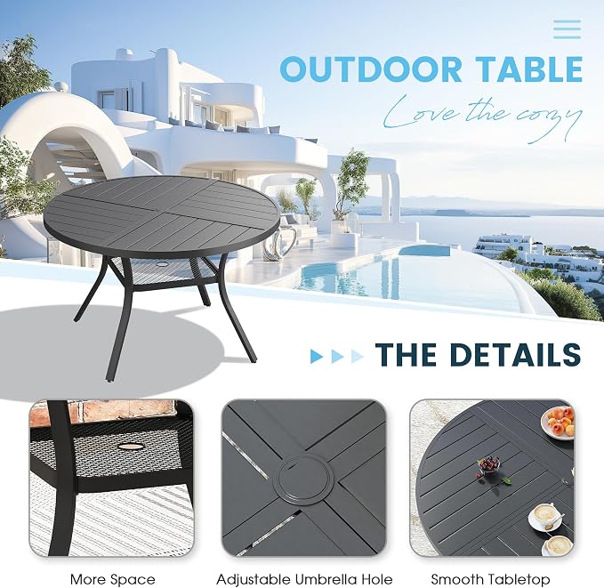 Patio Dining Table for 4, Round Metal Outdoor Table - Image 5