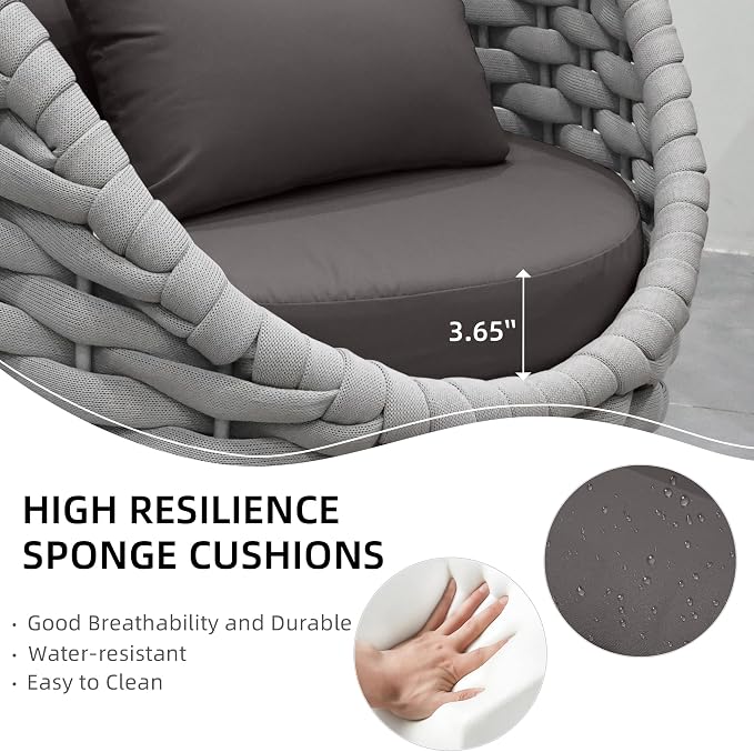 TWT 4 Pieces Patio Sofas All-Weather Teslin Rope Balcony Furniture - Image 4