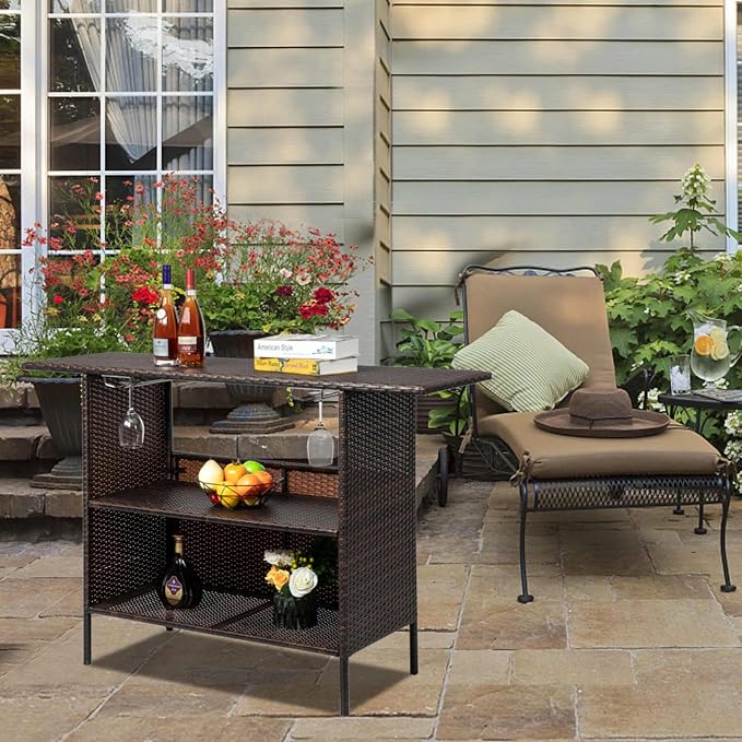Multifunctional Wicker Outdoor Bar Table - Image 2