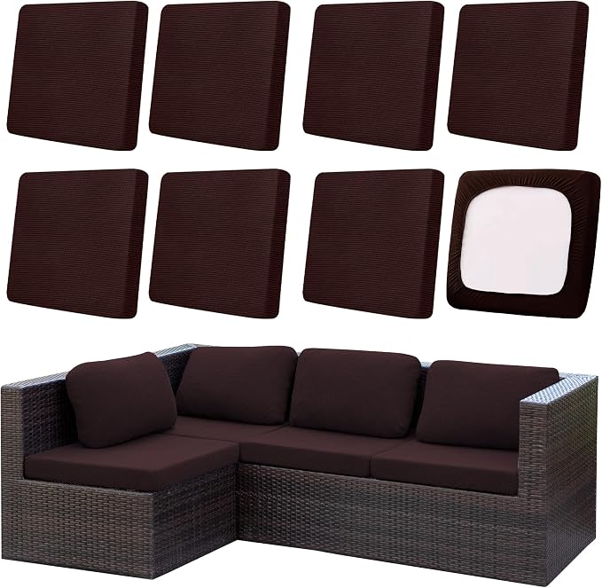 8Pcs Outdoor Cushion Covers, Patio Cushion Covers, Stretch Elastic Slipcovers by dreahoteztil