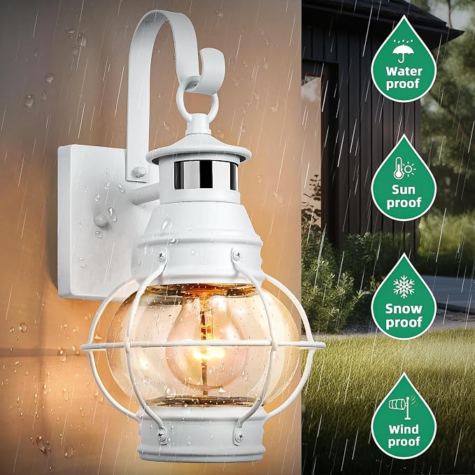 Lamomo White Outdoor Light, Exterior Front Porch Lights - Image 5