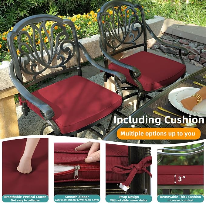 MEETWARM 2 Piece Patio Swivel Bar Chairs, All Weather Cast Aluminum High Swivel - Image 4