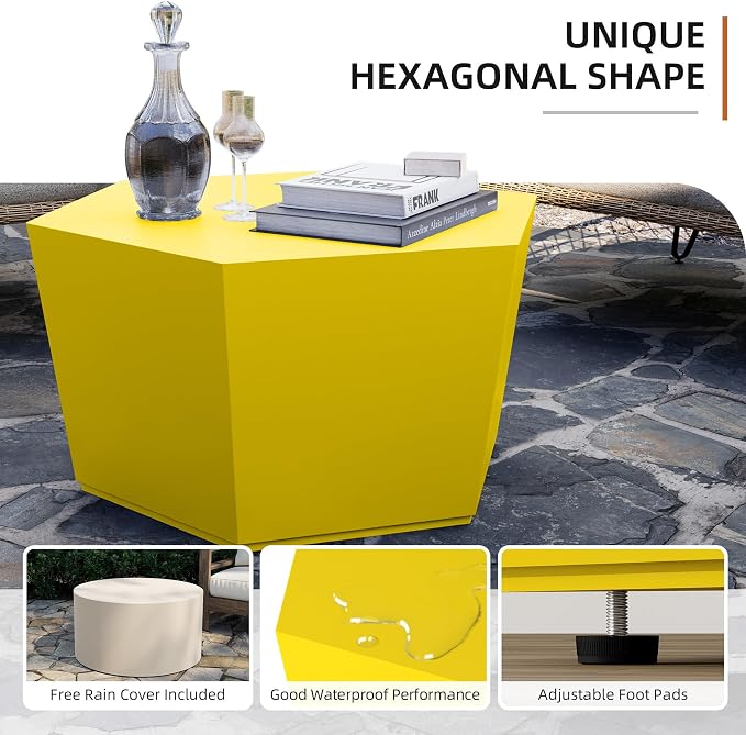UPHA Outdoor Hexagon Coffee Table, Small Modern Minimalist Accent Tables - Image 5