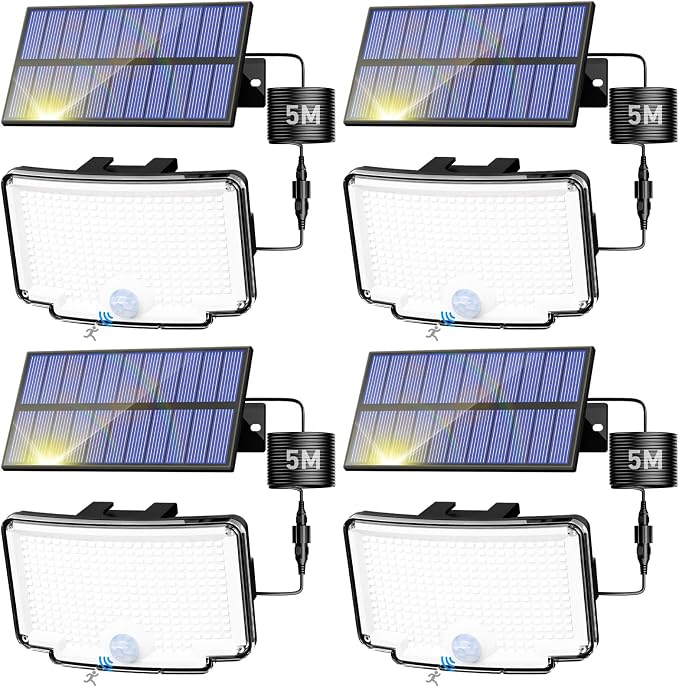 Peasur 4 Pack Solar Motion Lights Outdoor, 318 LED Solar Security Light by Peasur