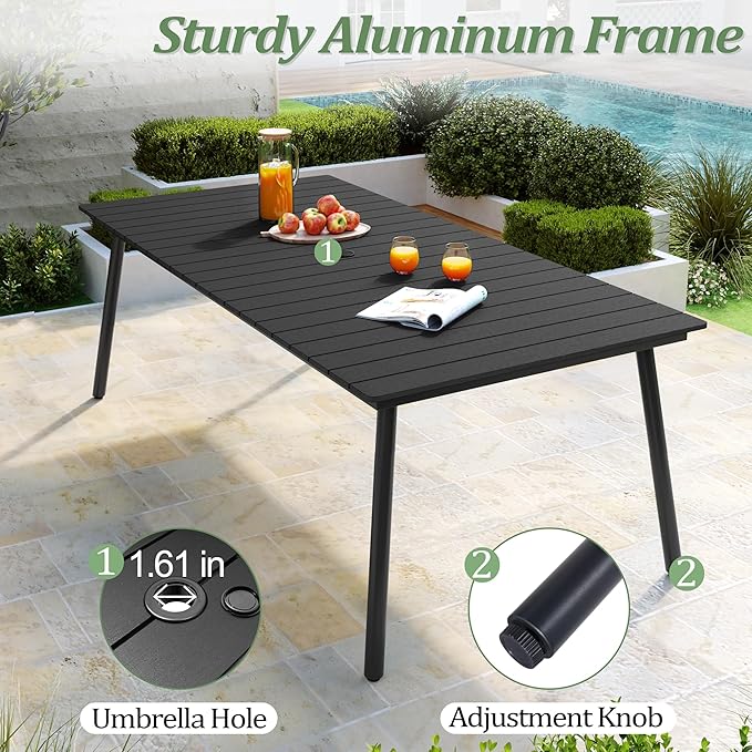 83" Patio Outdoor Dining Table for 6-8, Weather-Resistant Wood-Grain Top - Image 5