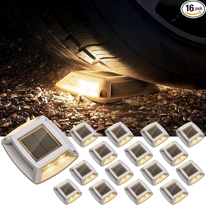 Solar Driveway Lights Outdoor 16 Pack, IP68 LED Solar Powered Waterproof by Etetale
