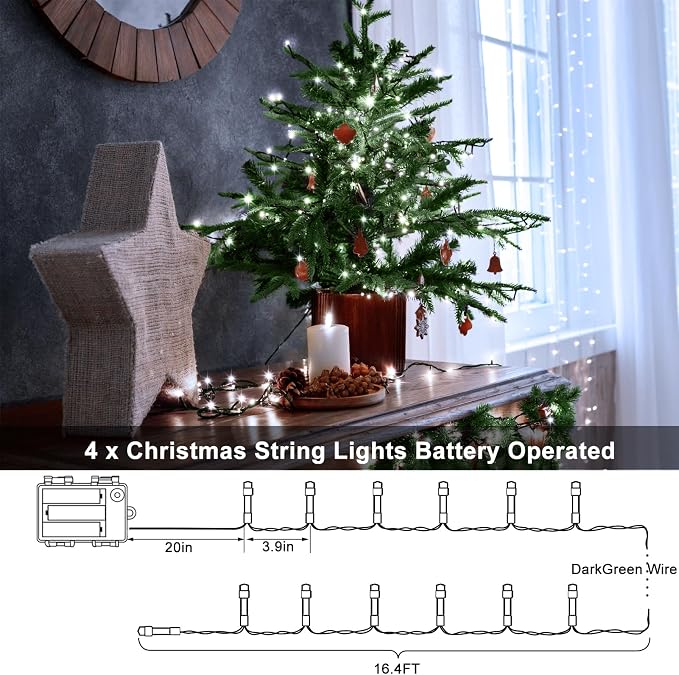 4 Pack Battery Operated Christmas Tree Lights, 16.5 Ft String Lights - Image 7