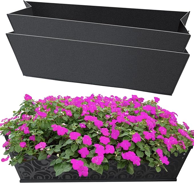 2PCS 24Inch Rectangle Window Box Liner Felt Planter Basket Liner Insert Black by Fantang