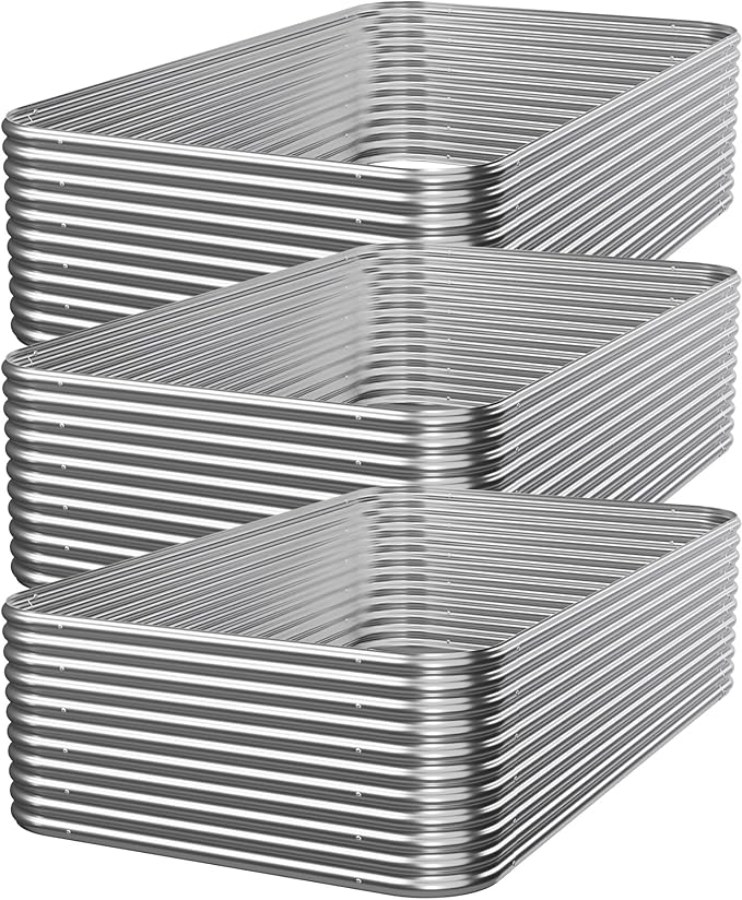 3 PCS Tall 4x2x1.5ft Galvanized Raised Garden Bed Outdoor, Metal Garden Bed by Mostmahes