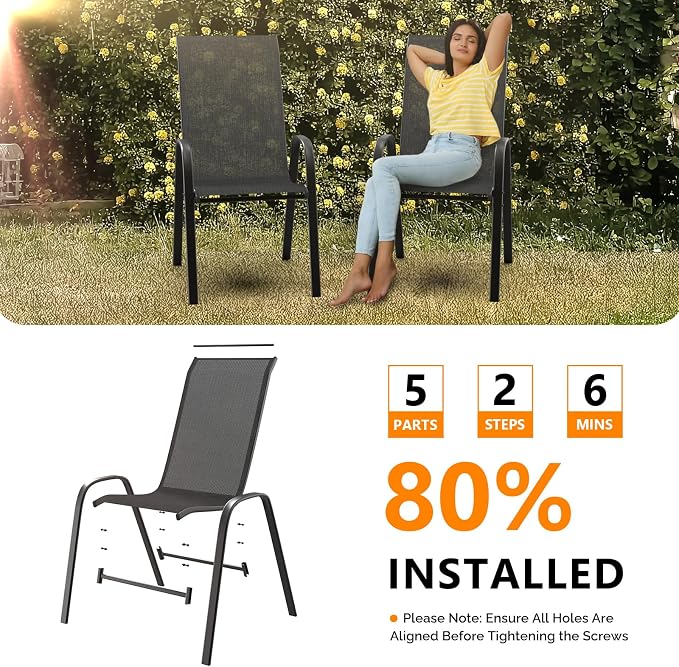VINGLI 4 Pack Stackable Outdoor Bar Chairs – High Back Sling Chairs - Image 6