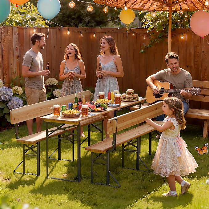 VINGLI 70 Inch Folding Picnic Tables and Chair Set - Image 2