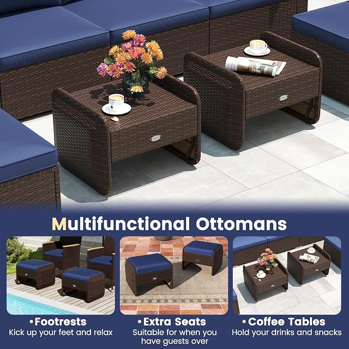 Tangkula 2 Pieces Patio PE Wicker Ottomans - Image 8