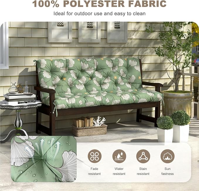 Porch Swing Cushion with Backrest, Waterproof Bench Cushion - Image 2