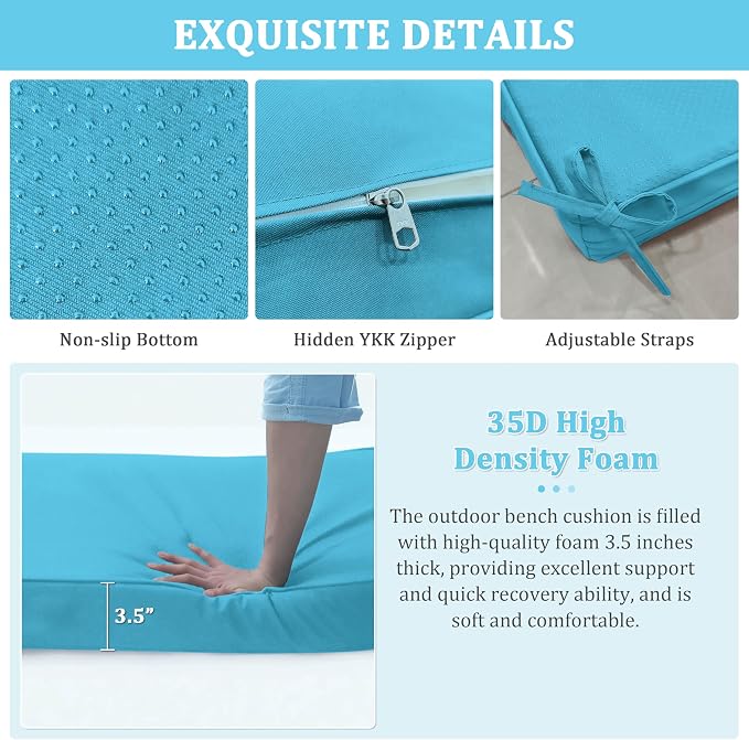 Premium Outdoor Bench Cushions for Patio Furniture 3.5inches Memory Foam Bench - Image 5