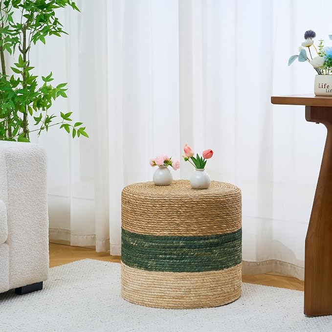 Wimarsbon 18'' Ottoman Pouf, Natural Braided Poof, Rustic Handweave Lounge - Image 6