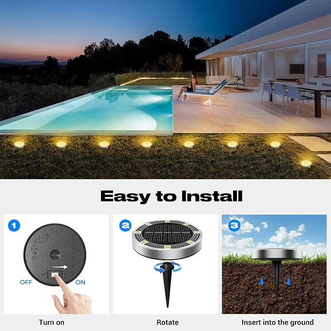Peasur Solar Ground Lights Outdoor, 6 Pack Flat Solar Powered Disc Lights - Image 4