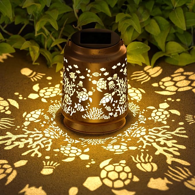 Sea Turtle Solar Lantern for Garden Outdoor Decor – Hanging Metal Light by Homedecorexpert