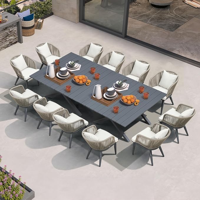 PURPLE LEAF 14 Pieces Patio Dining Set Wicker Outdoor Furniture Oversize by PURPLELEAF
