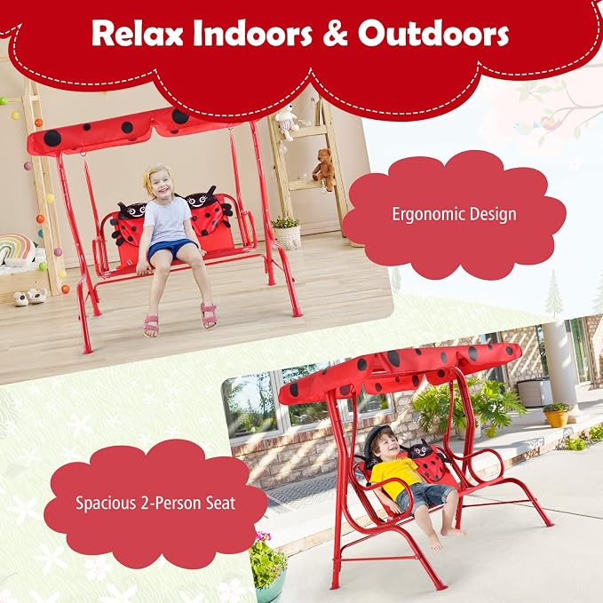 HONEY JOY Kids Patio Swing, 2-Seater Outdoor Porch Swing Lounge Chair, - Image 6