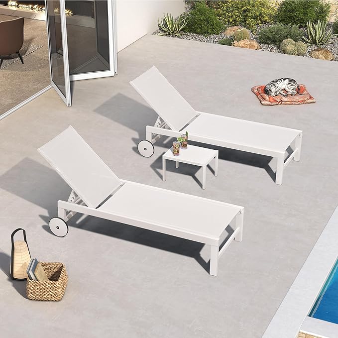 PURPLE LEAF Outdoor Chaise Lounge Chairs Set of 2 White Aluminum Lounge Chair by PURPLELEAF