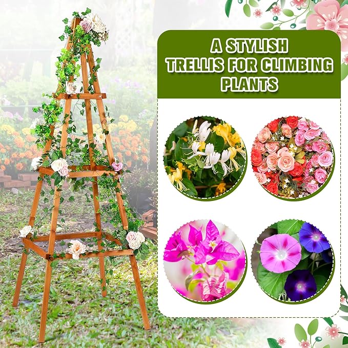70.8in Tall Wooden Obelisk Trellis Outdoor Garden Trellises Easy Assembly - Image 5