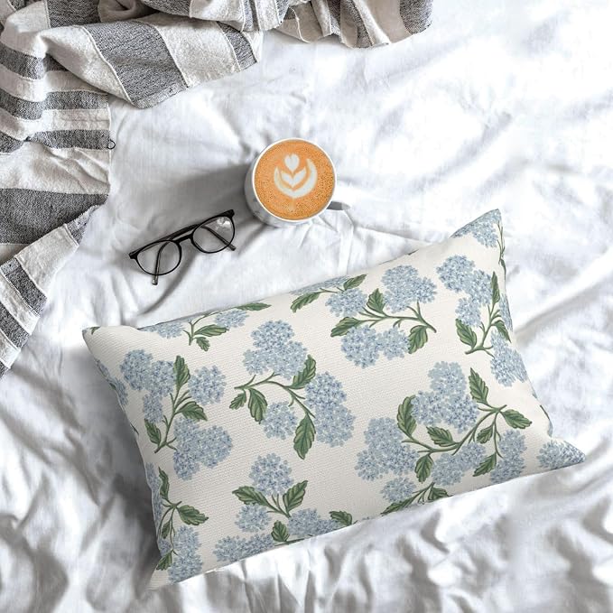 Spring Pillow Covers 12x20 Inch 2 Pcs Blue Green Hydrangea Flower Decor Throw - Image 3