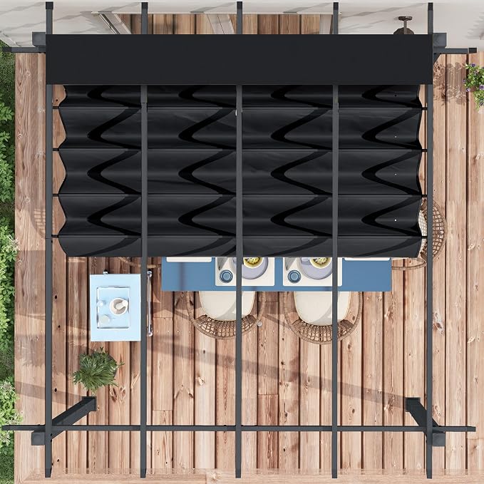 Outsunny 10' x 13' Retractable Pergola Canopy, Wood Grain Aluminum Pergola - Image 9