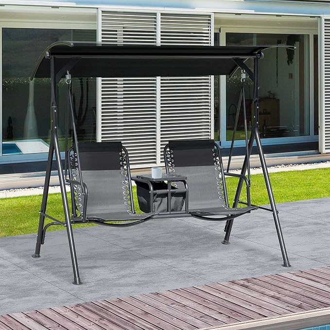 Outsunny 2-Seat Patio Swing Chair, Outdoor Canopy Swing Glider - Image 2