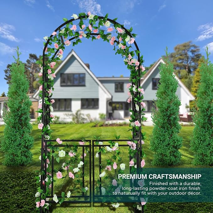 Heavy-Duty Arch with Gate, Iron Arbor Trellis Arbor Archway - Image 7