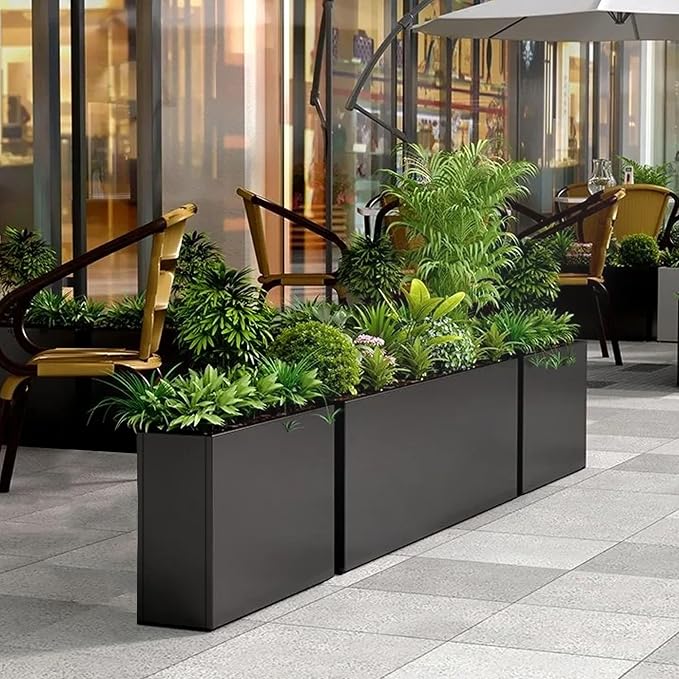 Black Steel Metallic Heavy Planter 30" x 12" x 24" - Image 3