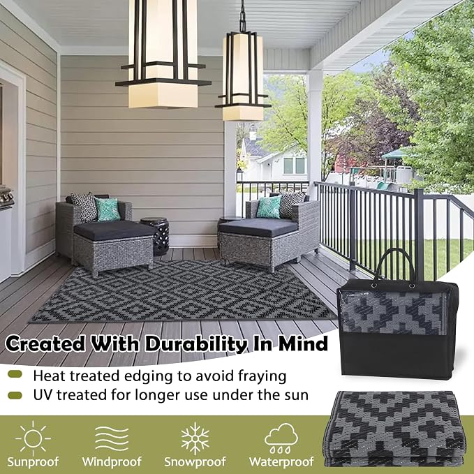 SAND MINE Waterproof Outdoor Rug 8x8 ft, Plastic Reversible Rug, Modern Area Rug - Image 4