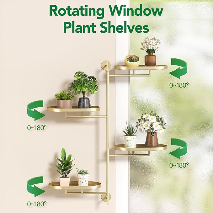 Rotating Window Shelves for Multiple Plants Indoor, 4-tier Metal Corner golden - Image 3