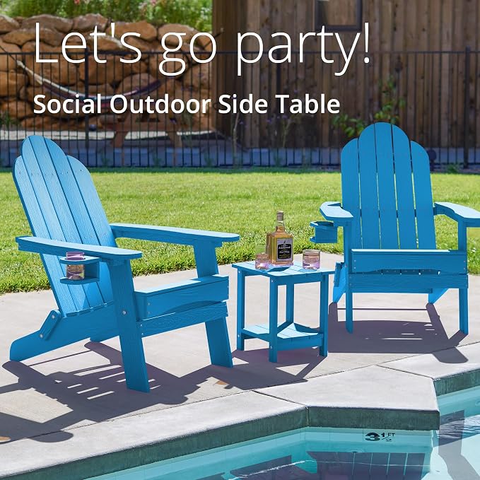 LUE BONA Adirondack Outdoor Side Table, 2-Tier Blue HDPS Patio End Table - Image 4