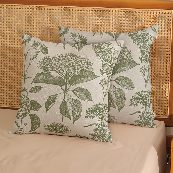 Sage Green Pillow Covers 22x22 Inch 2 Pcs Boho Vintage Floral Decor Throw - Image 2