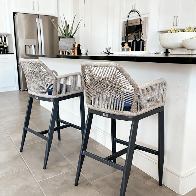 PURPLE LEAF Patio Sunbrella Counter Height Bar Stools 24" H Set of 2 Modern - Image 9