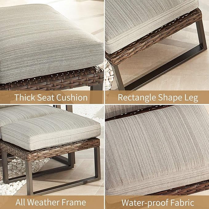 PatioFestival Patio Ottoman Outdoor Cushioned Wicker Foot Stool - Image 7