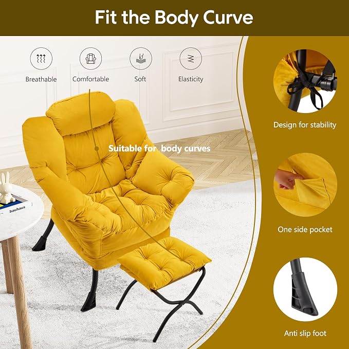 Lazy Chair with Folding Ottoman Modern Large Accent Chair, Contemporary Lounge - Image 4